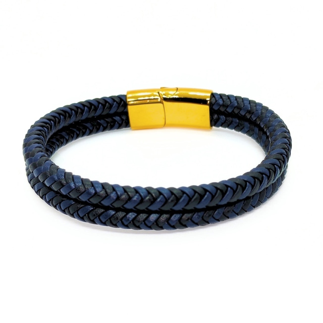 Braided Natural Leather, Black & Blue - B-009 Bracelet | Men's - Overpowered Accessories Egypt