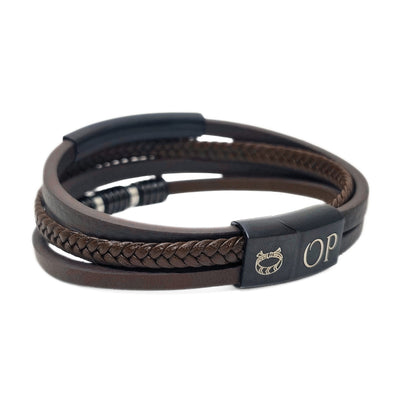 Brown Leather & Two-Tone Black/Brown Stainless Steel - B-81 Bracelet | Men's - Overpowered Accessories Egypt