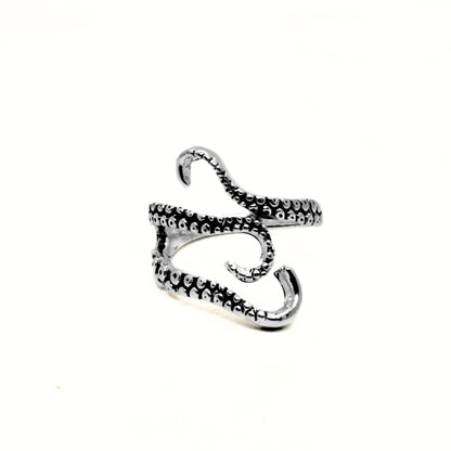 Minimalist Zinc Alloy R-2 Ring by Overpowered Accessories featuring a unique octopus tentacle design in silver.