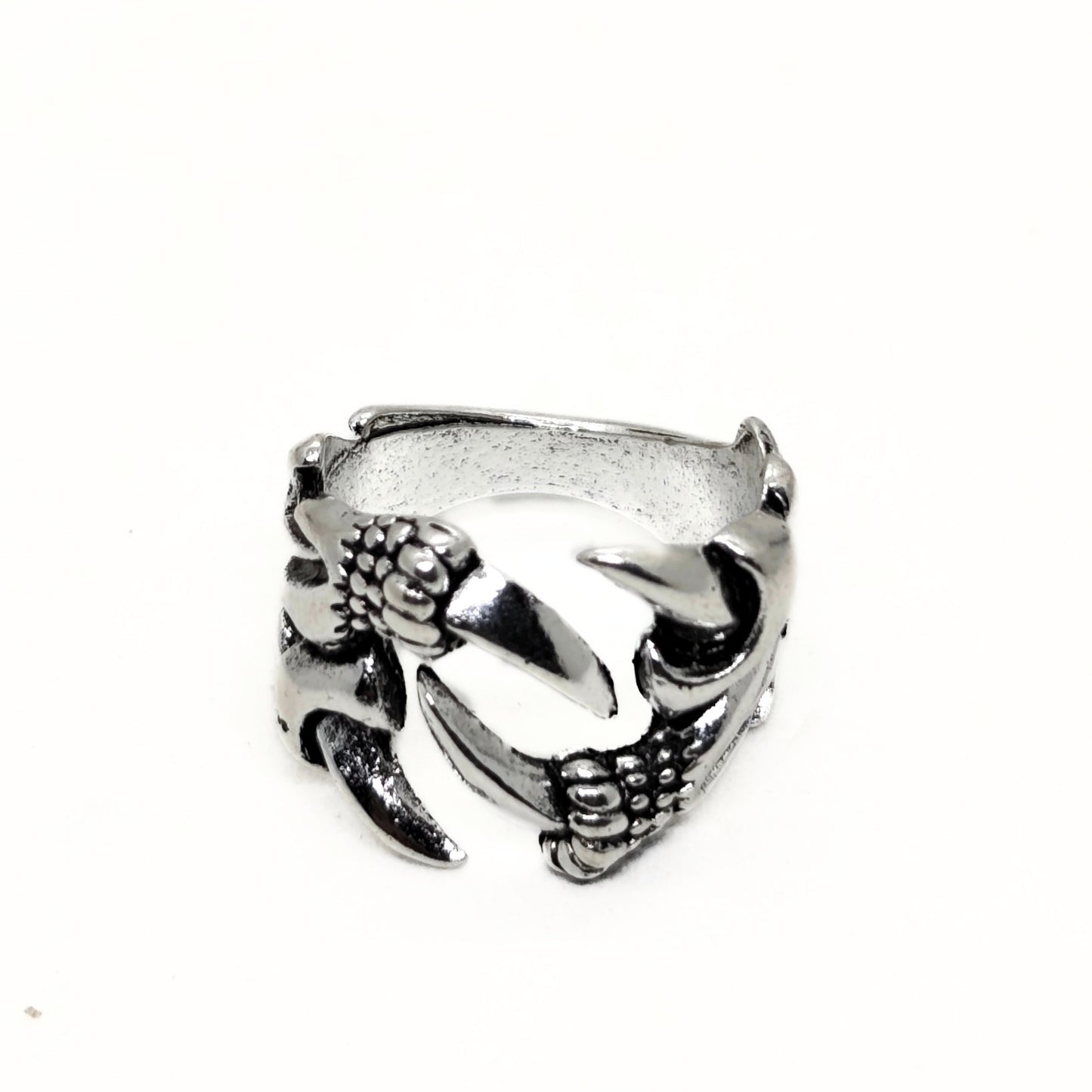 Ultra-Thin Zinc Alloy R-5 Ring by Overpowered Accessories featuring a claw design with intricate detailing in silver.