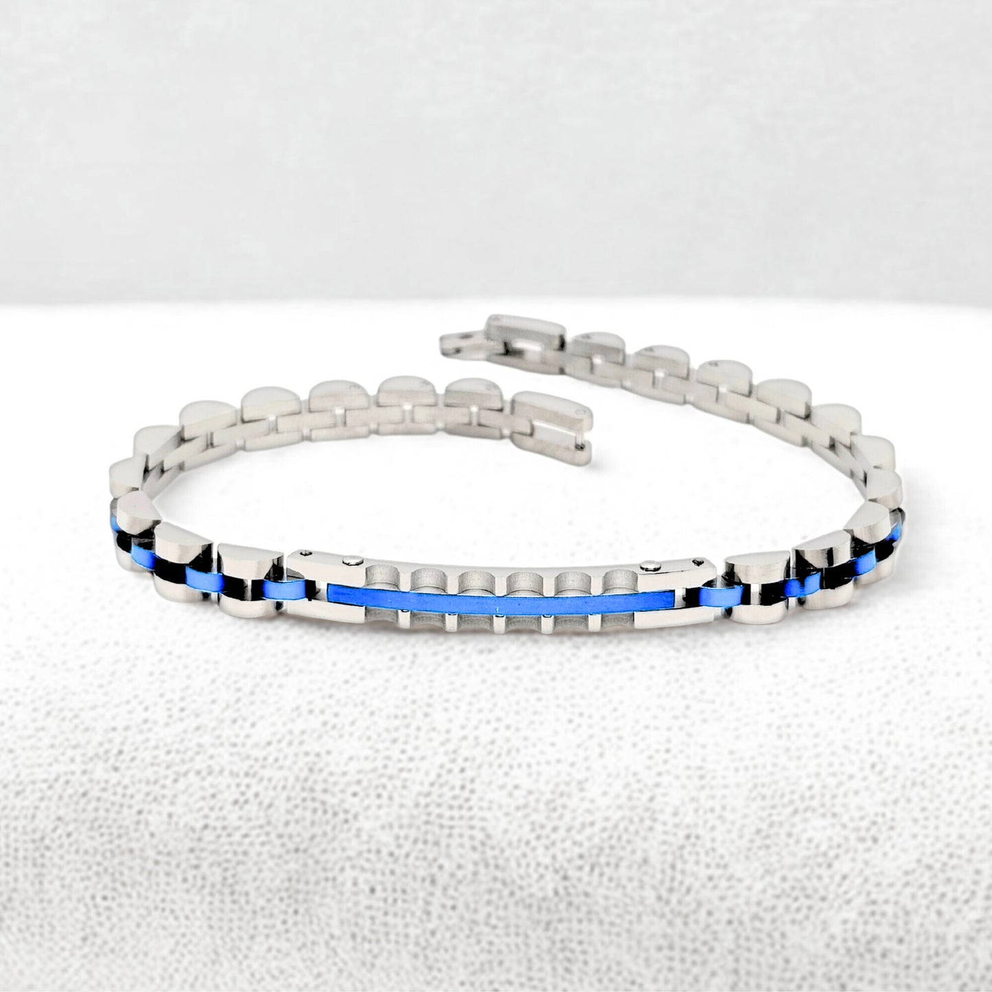 Two-Tone Silver & Blue B-117 | Men's Bracelet - Overpowered Accessories | Egypt