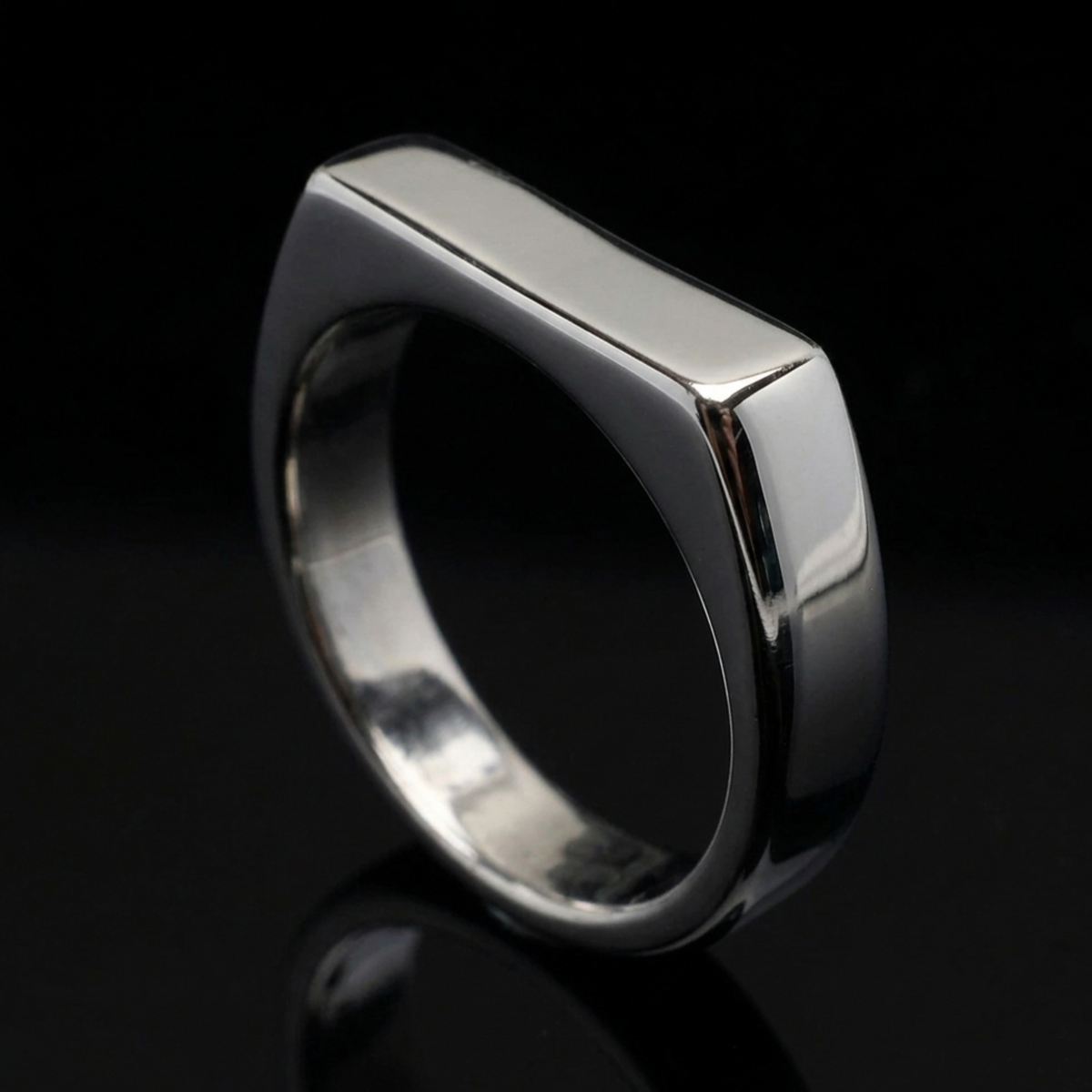 R-9 silver stainless steel signet ring by Overpowered Accessories
