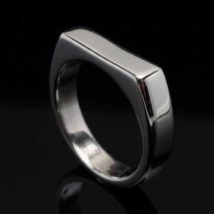 R-9 silver stainless steel signet ring by Overpowered Accessories