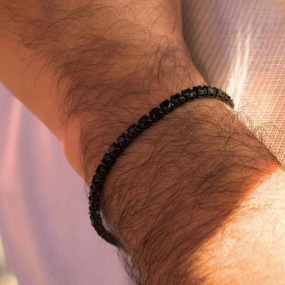Black Stainless Steel Tennis Bracelet with Black CZ Adjustable  B-119 - Overpowered Accessories | Egypt