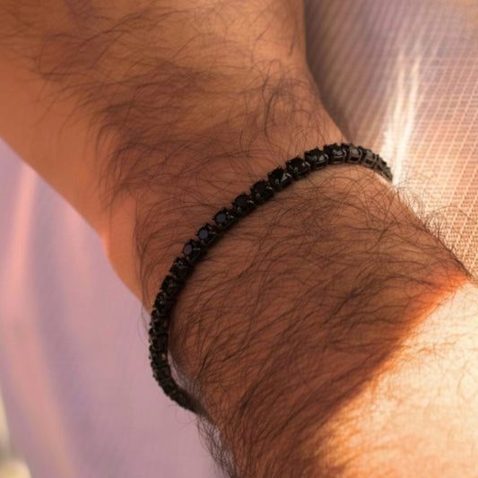 Black Stainless Steel Tennis Bracelet with Black CZ Adjustable  B-119 - Overpowered Accessories | Egypt