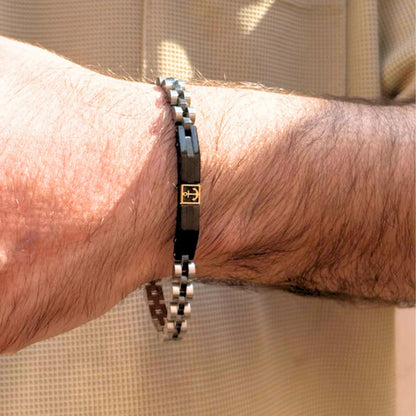 Two-Tone Silver & Black Stainless Steel with Gold Anchor - B-79 Bracelet | Men's - Overpowered Accessories Egypt