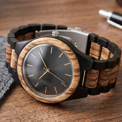 Premium Vintage Zebrawood & Ebony Watch - WW-01 | Men's - Overpowered Accessories