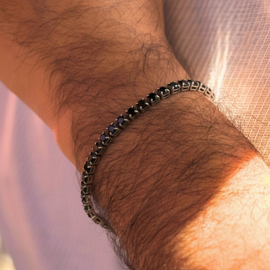 Silver Stainless Steel Tennis Bracelet with Black CZ Adjustable  B-91 - Overpowered Accessories | Egypt