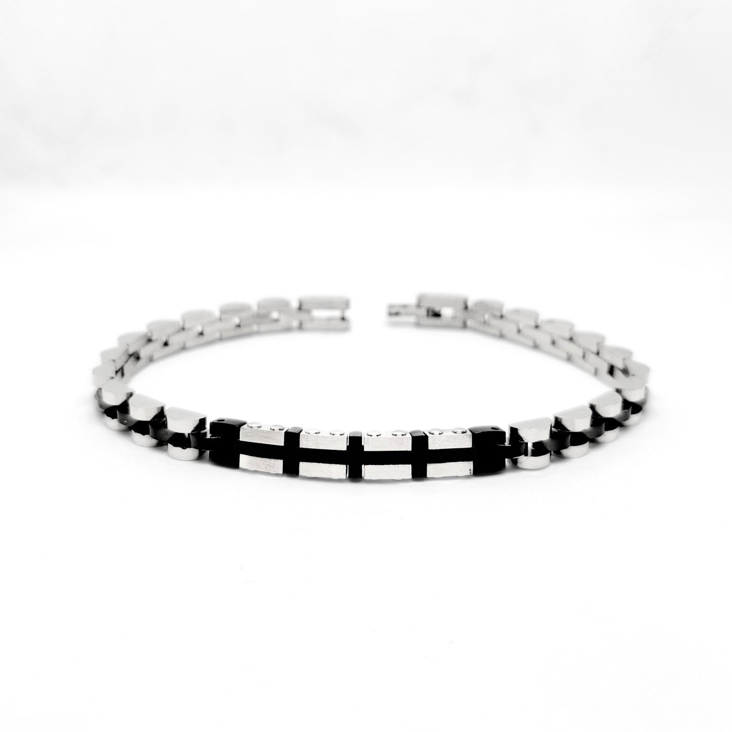 Silver & Black Duo B-115 Stainless Steel Bracelet | Men's - Overpowered Accessories | Egypt