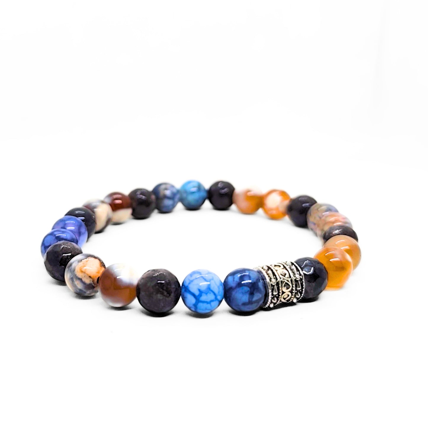 Natural Agate Stone G-25 Bracelet by Overpowered Accessories featuring multicolored agate beads and a decorative silver accen