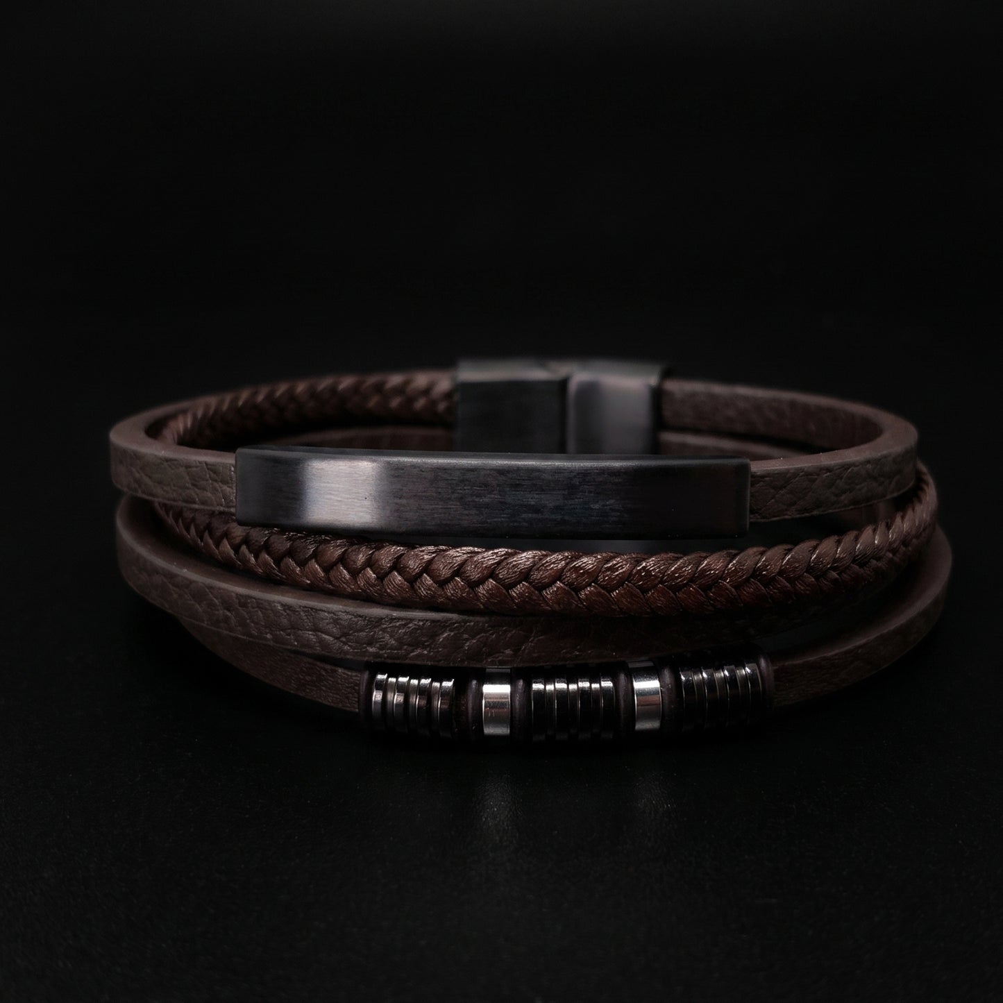 Brown Leather & Two-Tone Black/Brown Stainless Steel - B-81 Bracelet | Men's - Overpowered Accessories Egypt