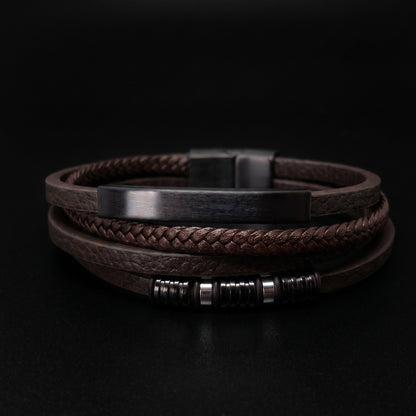 Brown Leather & Two-Tone Black/Brown Stainless Steel - B-81 Bracelet | Men's - Overpowered Accessories Egypt