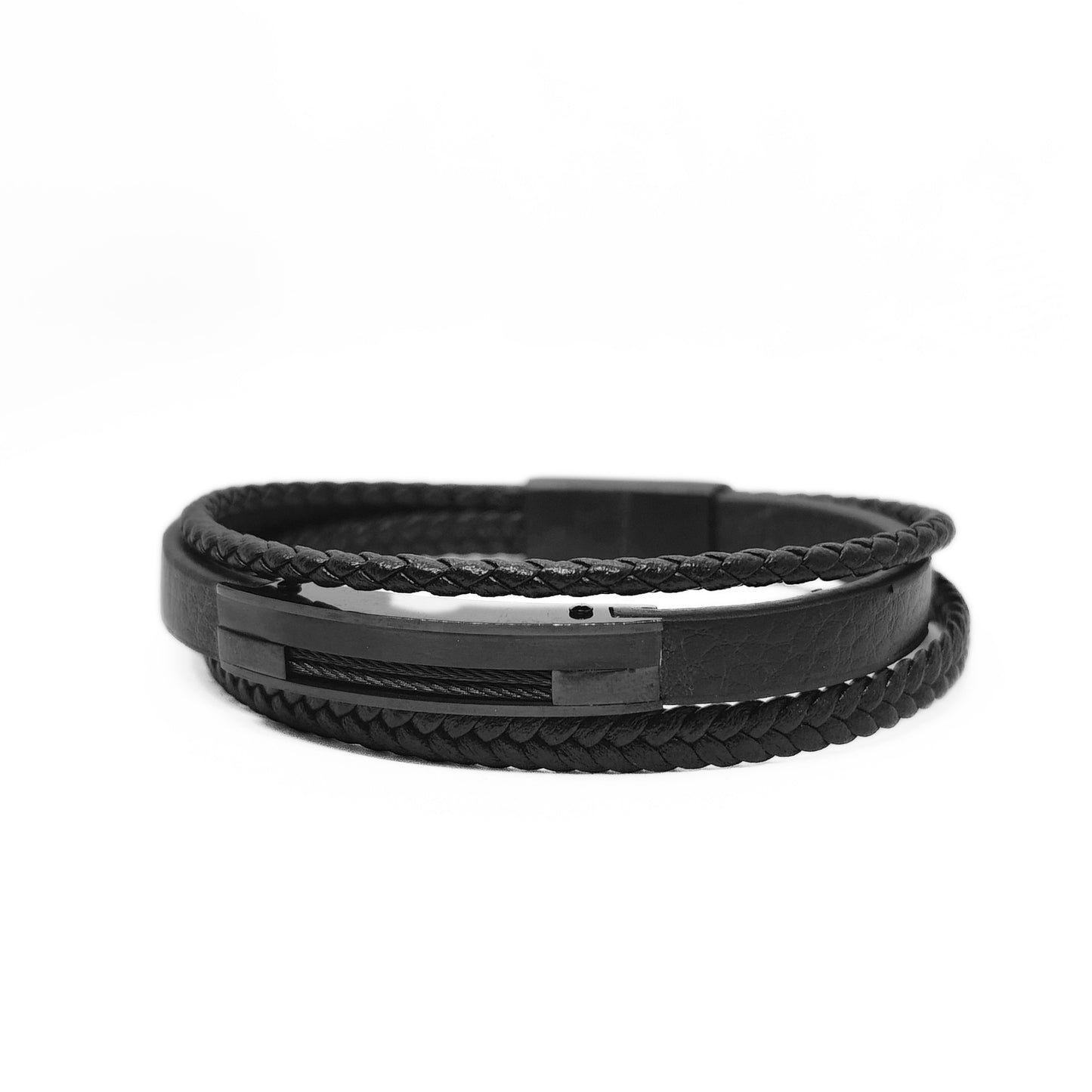 Premium Black Leather Bracelet - B-181 | Men's - Overpowered Accessories