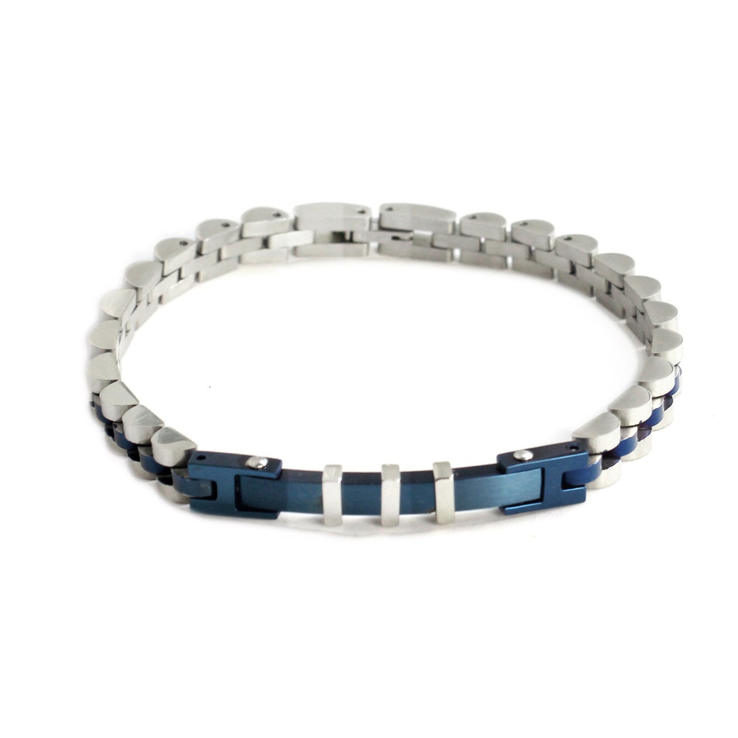 Two-Tone Silver & Blue Stainless Steel - B-87 Bracelet | Men's - Overpowered Accessories Egypt