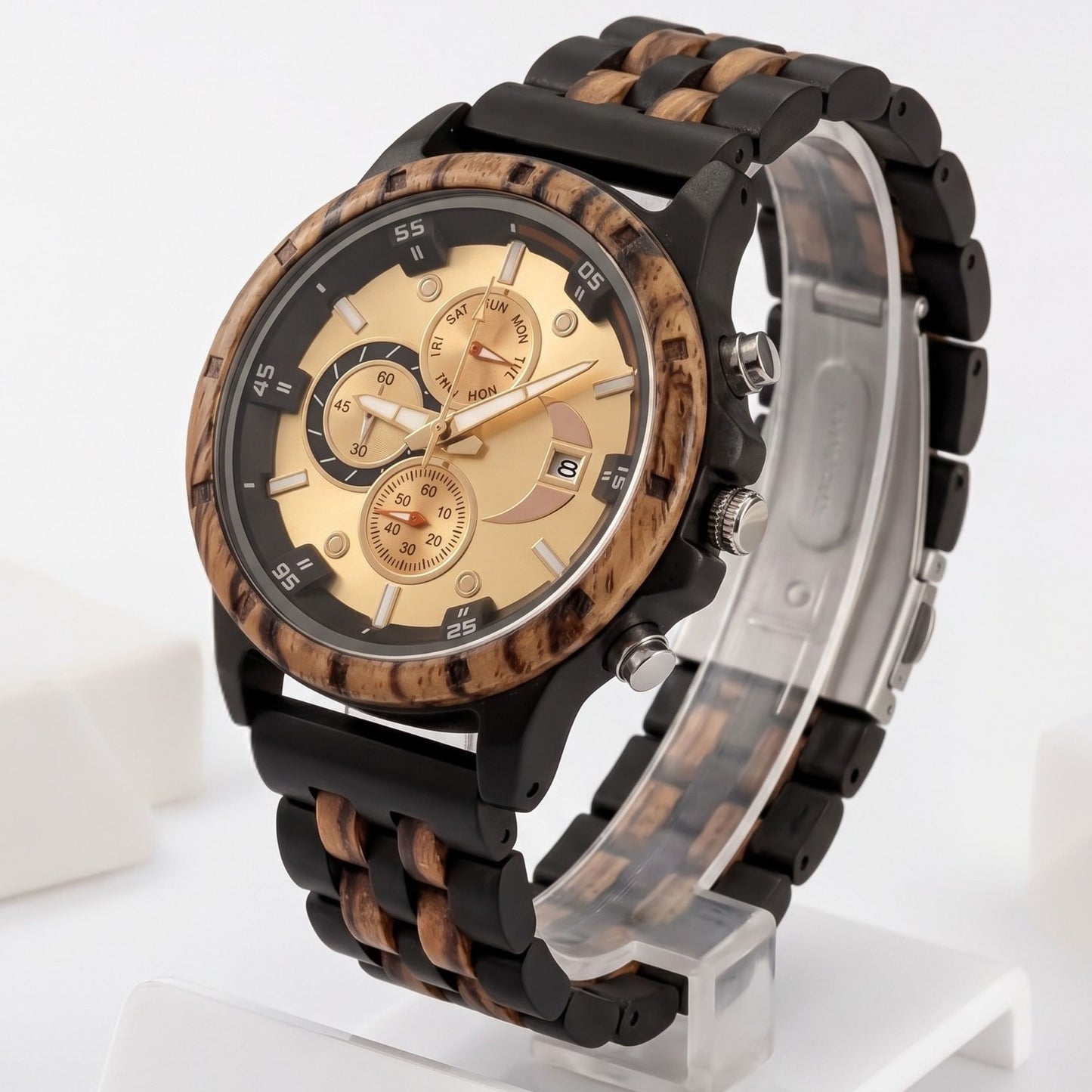 The Luxury Prestige Zebrawood & Ebony Wooden Watch - WW-04 | Men's - Overpowered Accessories - Egypt