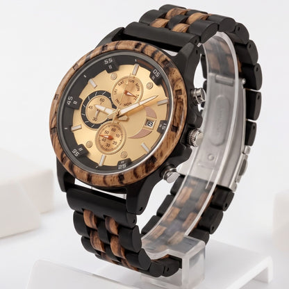 The Luxury Prestige Zebrawood & Ebony Wooden Watch - WW-04 | Men's - Overpowered Accessories - Egypt