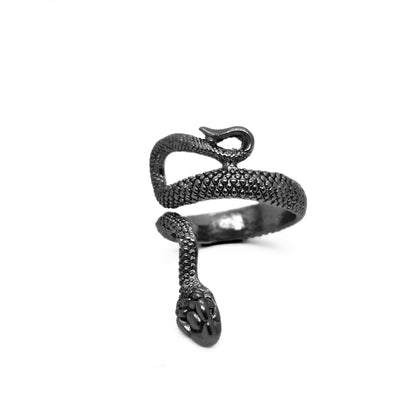 Bold Snake Design Zinc Alloy R-6 Ring featuring a textured snake motif, perfect for men's fashion by Overpowered Accessories.