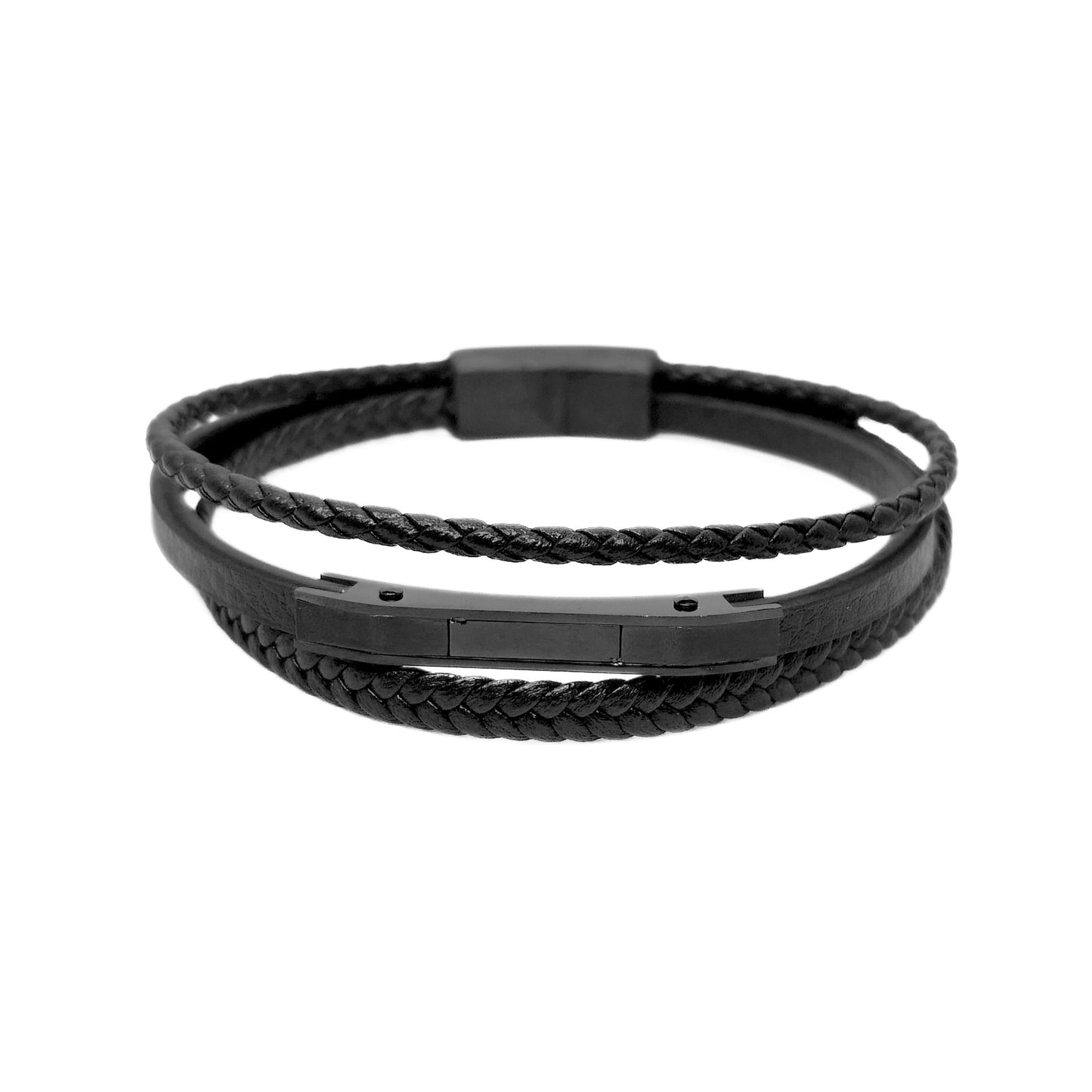 Premium Black Leather Bracelet - B-182 | Men's - Overpowered Accessories