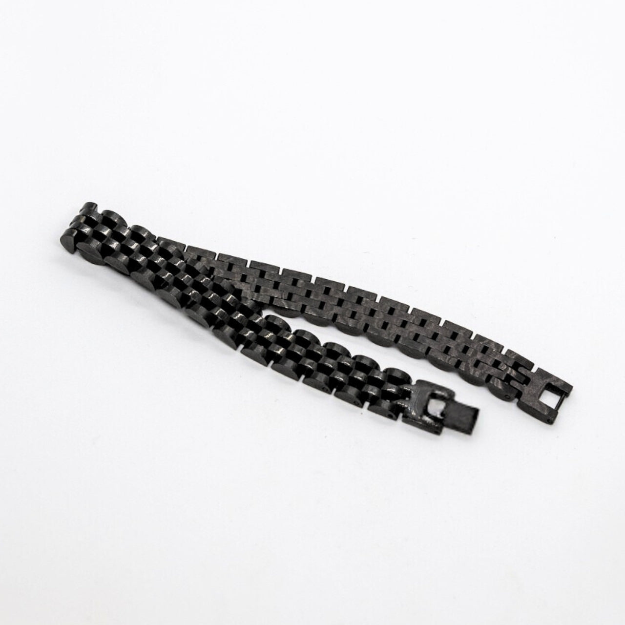 Sleek Black Stainless Steel B-16 Bracelet by Overpowered Accessories, featuring a modern interlocking design.