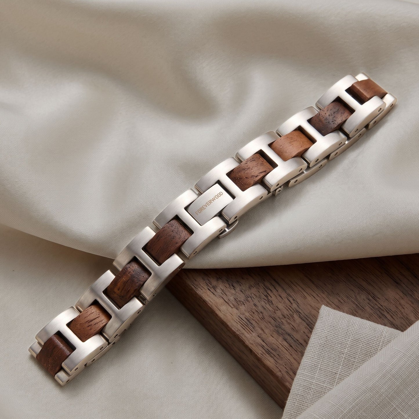 Luxury Natural Walnut Wood & Stainless Steel Bracelet - B-191 | Men's - Overpowered Accessories