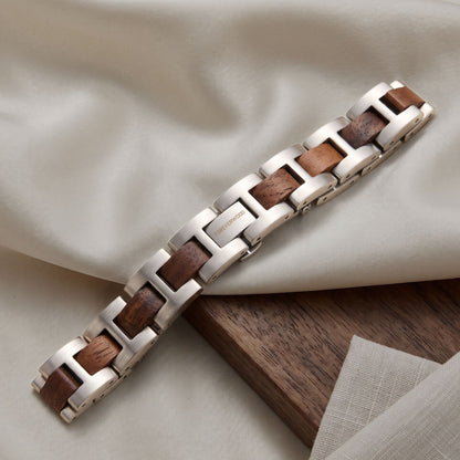 Luxury Natural Walnut Wood & Stainless Steel Bracelet - B-191 | Men's - Overpowered Accessories