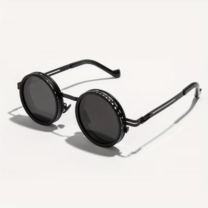 Men's Obsidian Apex Bundle B-106 SG-001 includes stylish black sunglasses with round lenses and sleek frames.