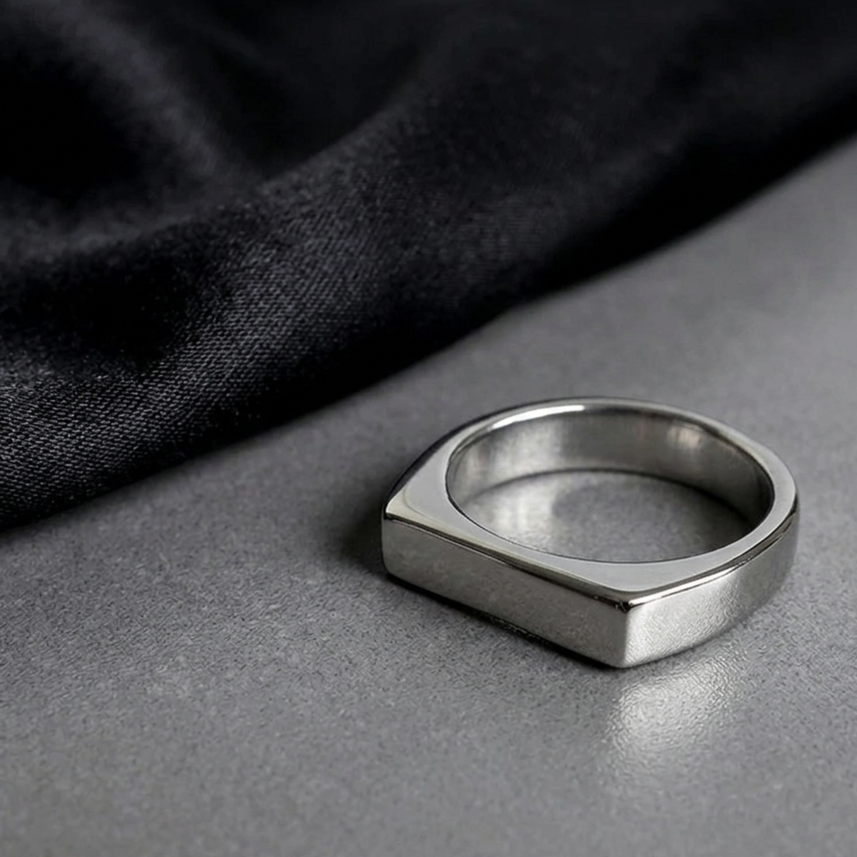 R-9 men's stainless steel ring with a clean bar design