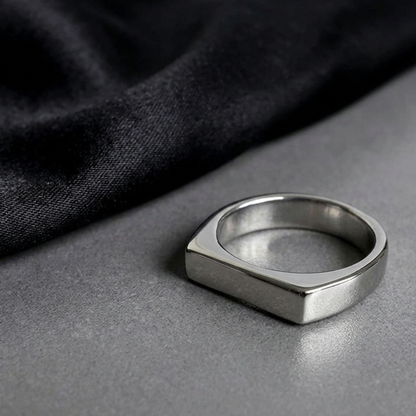 R-9 men's stainless steel ring with a clean bar design