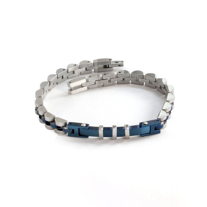 Two-Tone Silver & Blue Stainless Steel - B-87 Bracelet | Men's - Overpowered Accessories Egypt