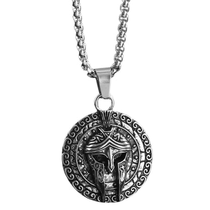 Men's PN-11 Sparta Warrior Pendant necklace by Overpowered Accessories featuring a detailed warrior helmet design on a circul