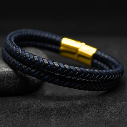 Braided Natural Leather, Black & Blue - B-009 Bracelet | Men's - Overpowered Accessories Egypt