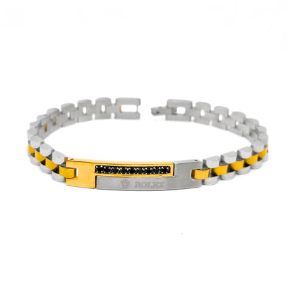 Men's Micro-Zircon & Stainless Steel B-148 Bracelet by Overpowered Accessories, featuring a sleek design with gold and silver