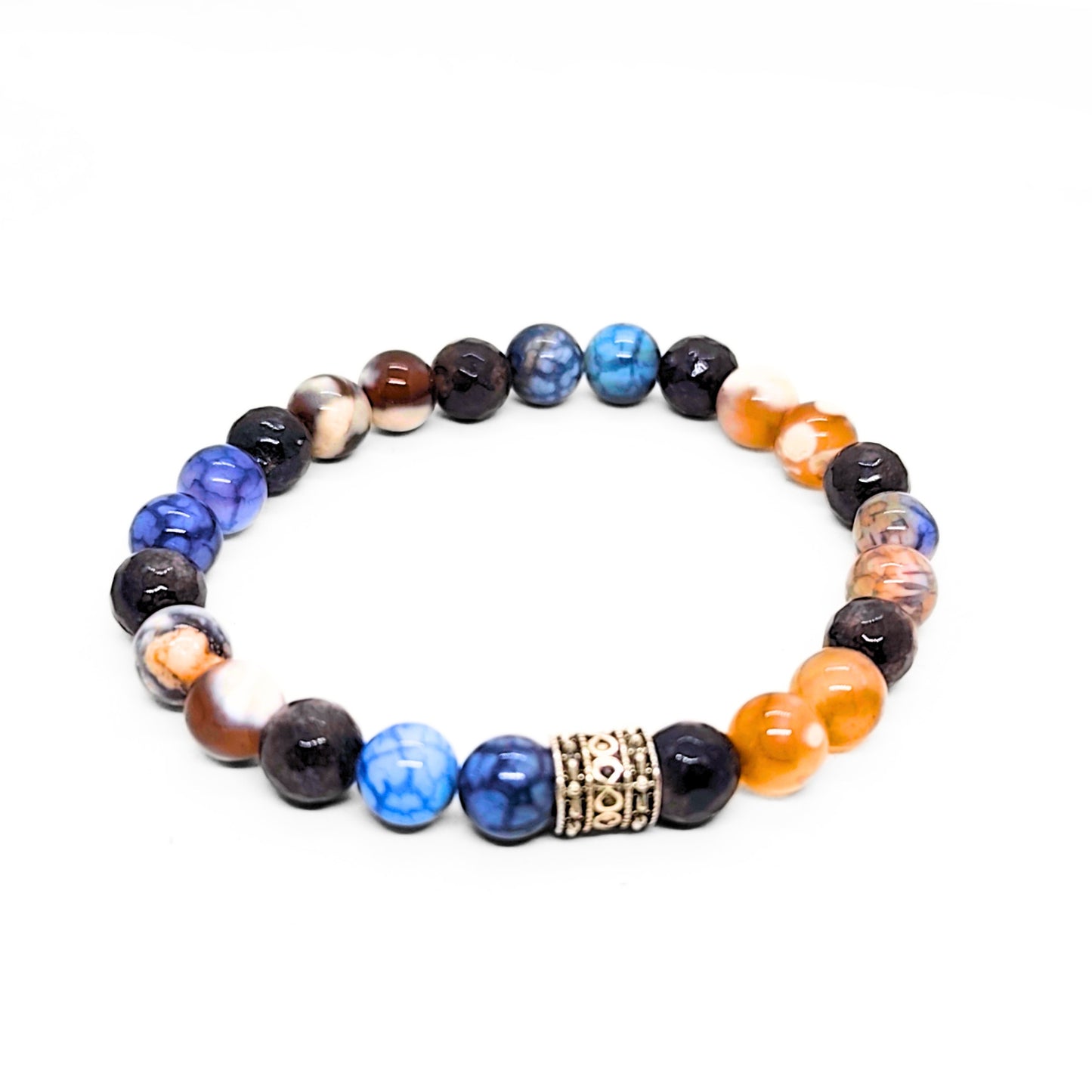 Natural Agate Stone - G-25 Bracelet from Overpowered Accessories featuring multicolored beads and a decorative silver spacer.