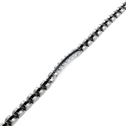 Elegant Silver & Black Stainless Steel B-133 Bracelet for men, featuring a sleek design with alternating silver and black lin