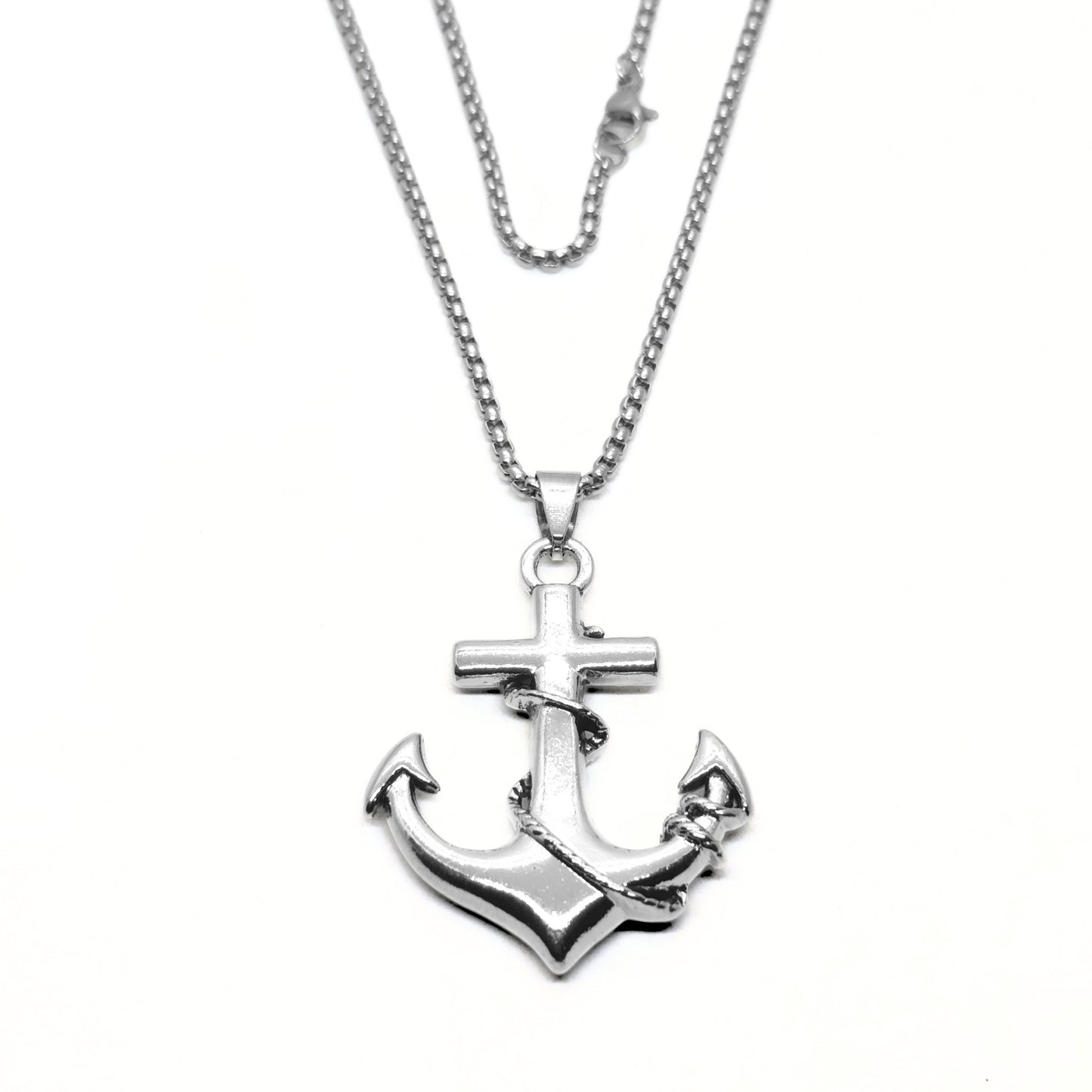 Silver PN-13 Anchor Pendant necklace by Overpowered Accessories, featuring a detailed anchor design on a chain.