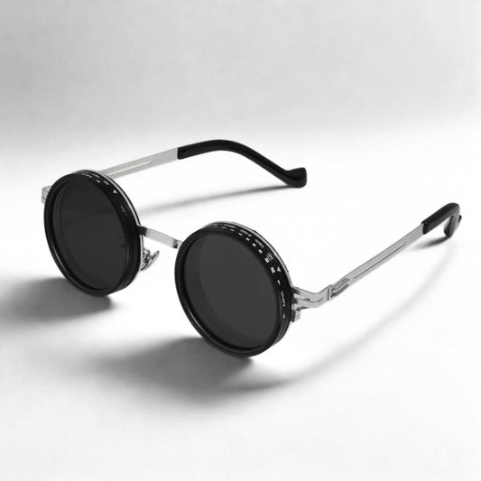 SG-002 Round Polarized Adjustable Sunglasses | Black & Silver Steel - Overpowered Accessories | Egypt