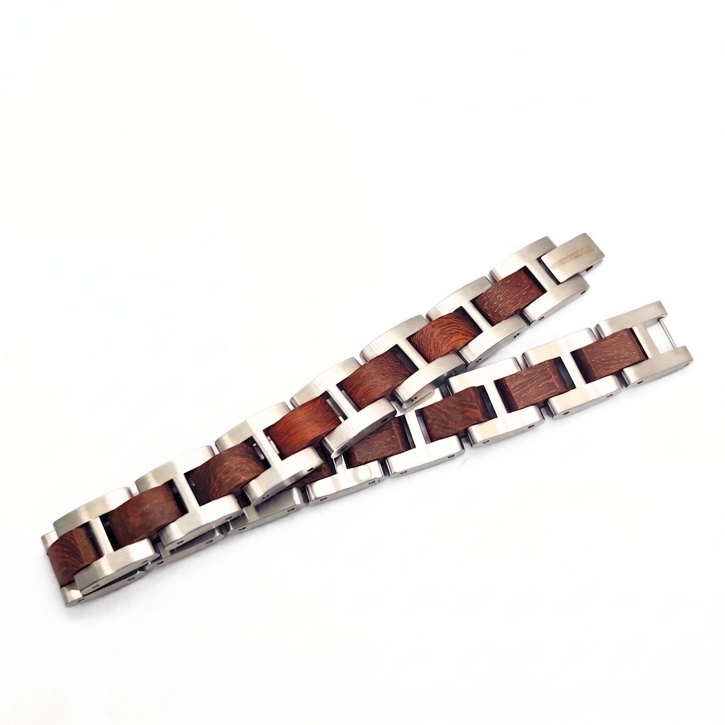 Luxury Natural Rosewood & Silver Stainless Steel Bracelet - B-188 | Men's - Overpowered Accessories