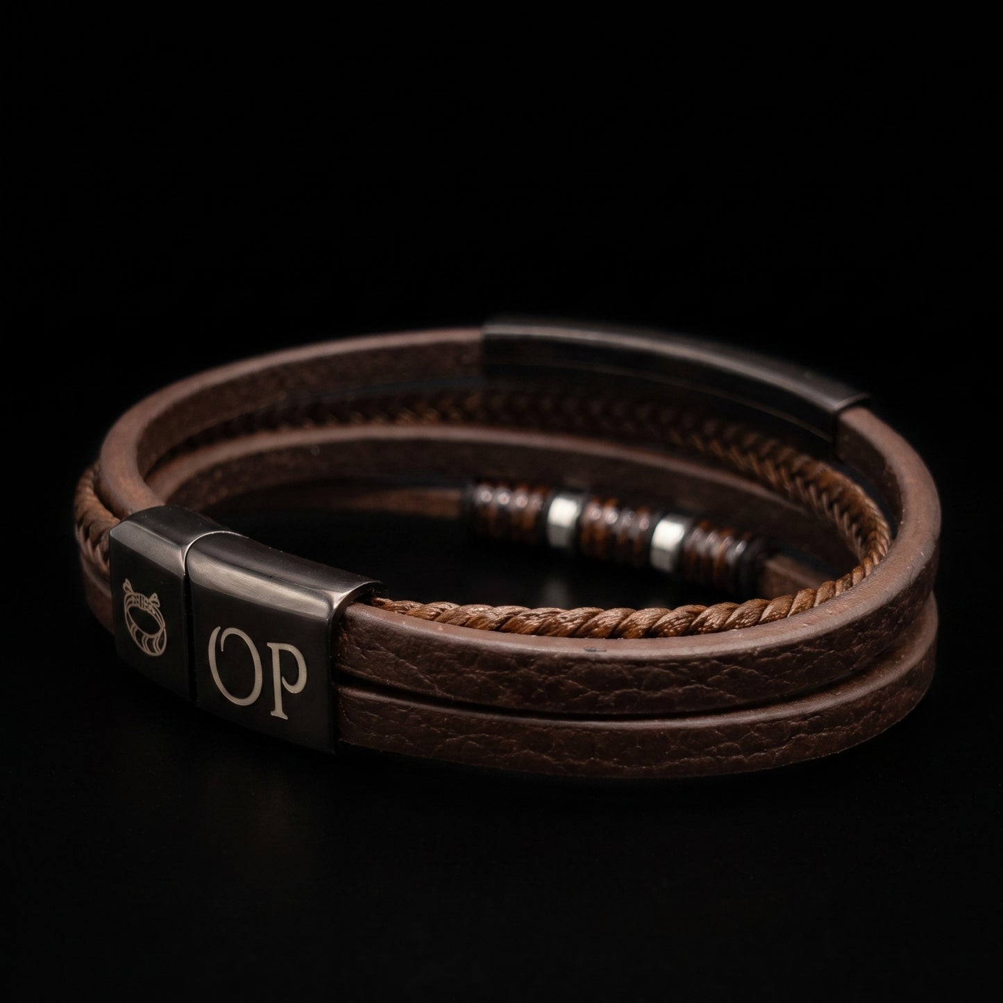 Brown Leather & Two-Tone Black/Brown Stainless Steel - B-81 Bracelet | Men's - Overpowered Accessories Egypt