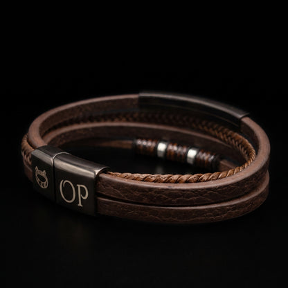 Brown Leather & Two-Tone Black/Brown Stainless Steel - B-81 Bracelet | Men's - Overpowered Accessories Egypt
