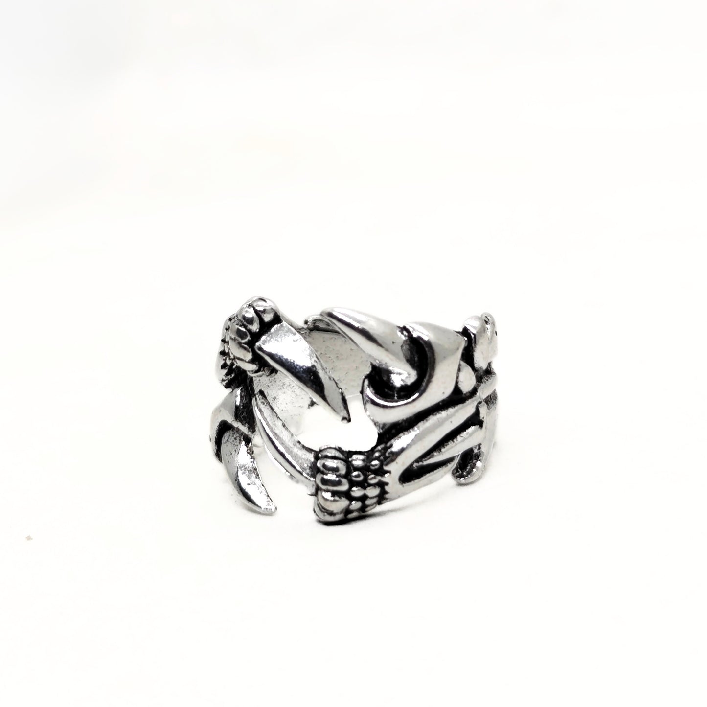 Ultra-Thin Zinc Alloy R-5 Ring by Overpowered Accessories featuring a claw design with intricate detailing in silver.