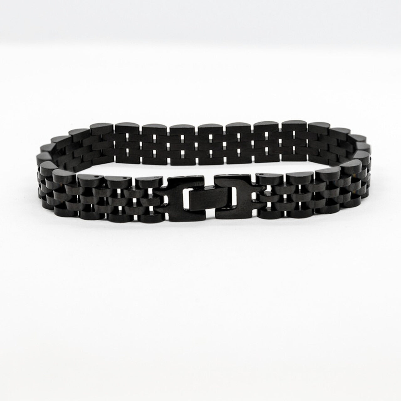 Sleek Black Stainless Steel B-16 Bracelet for men, featuring a modern woven design and a secure clasp.