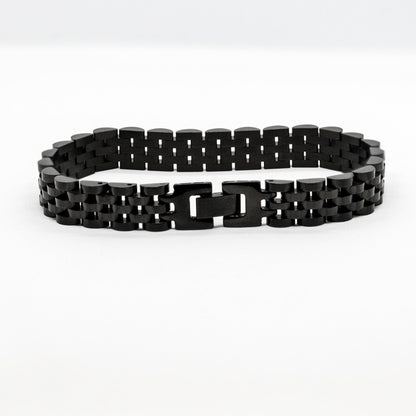 Sleek Black Stainless Steel B-16 Bracelet for men, featuring a modern woven design and a secure clasp.
