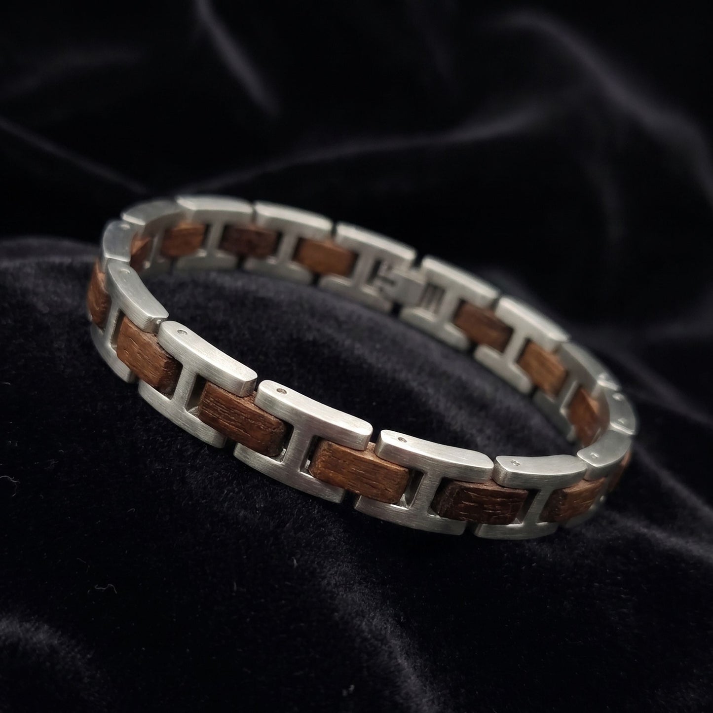 Luxury Natural Walnut Wood & Stainless Steel Bracelet - B-191 | Men's - Overpowered Accessories