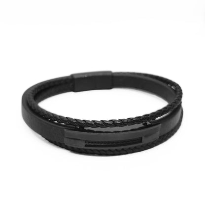 Premium Black Leather Bracelet - B-181 | Men's - Overpowered Accessories