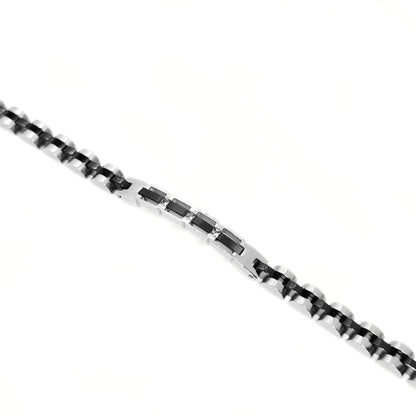 Stainless steel bracelet with alternating silver and black rectangular links