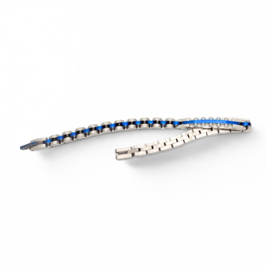 Two-Tone Silver & Blue B-117 | Men's Stainless Steel Bracelet - Overpowered Accessories | Egypt