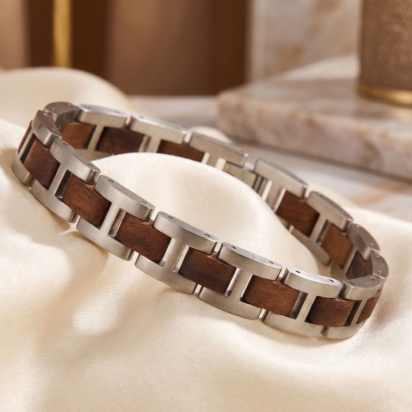 Luxury Natural Walnut Wood & Stainless Steel Bracelet - B-191 | Men's - Overpowered Accessories