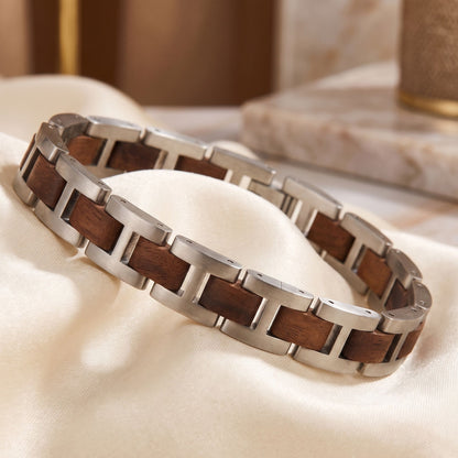 Luxury Natural Walnut Wood & Stainless Steel Bracelet - B-191 | Men's - Overpowered Accessories