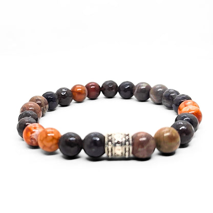 Natural Agate Stone G-26 Bracelet by Overpowered Accessories featuring a mix of dark and orange agate beads with a silver acc