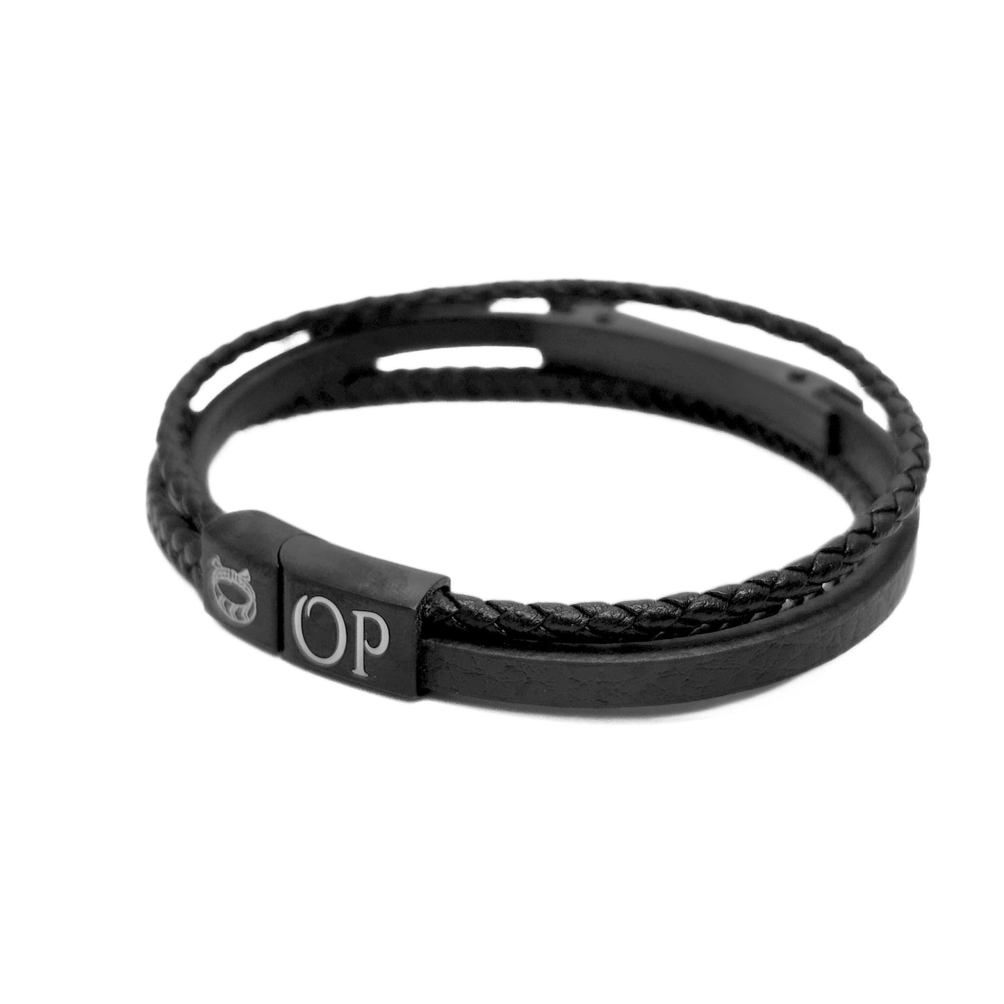 Premium Black Leather Bracelet - B-182 | Men's - Overpowered Accessories